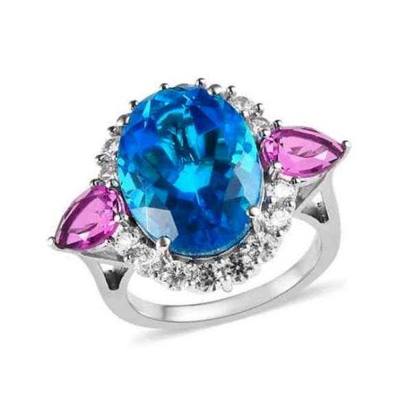13.15ct Caribbean Quartz Multi Gemstone Ring in Platinum Over Sterling - (#0775) - Picture 1 of 9